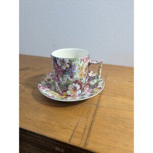 James Kent Du Barry Chintz Demitasse Cup & Saucer England Vintage